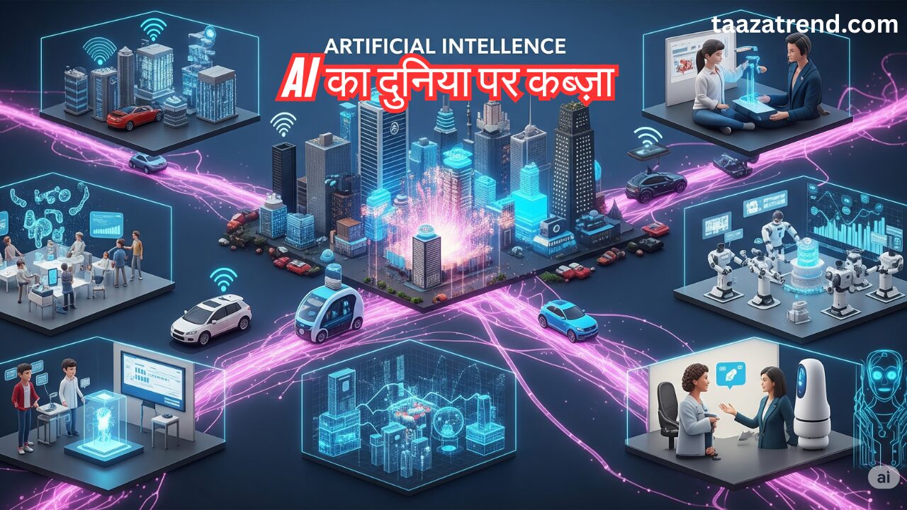 AI क्या क्या कर सकता है - ह्यूमन ब्रेन और डिजिटल ब्रेन के बीच आर्टिफिशियल इंटेलिजेंस की शक्ति दर्शाता इमेज
